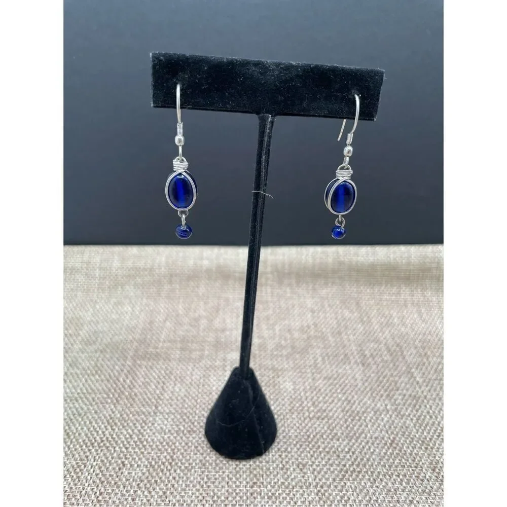 Earring Bundle 2 Pair Silver Pierced Earrings Blue Glass Dangle Earrings and Sil